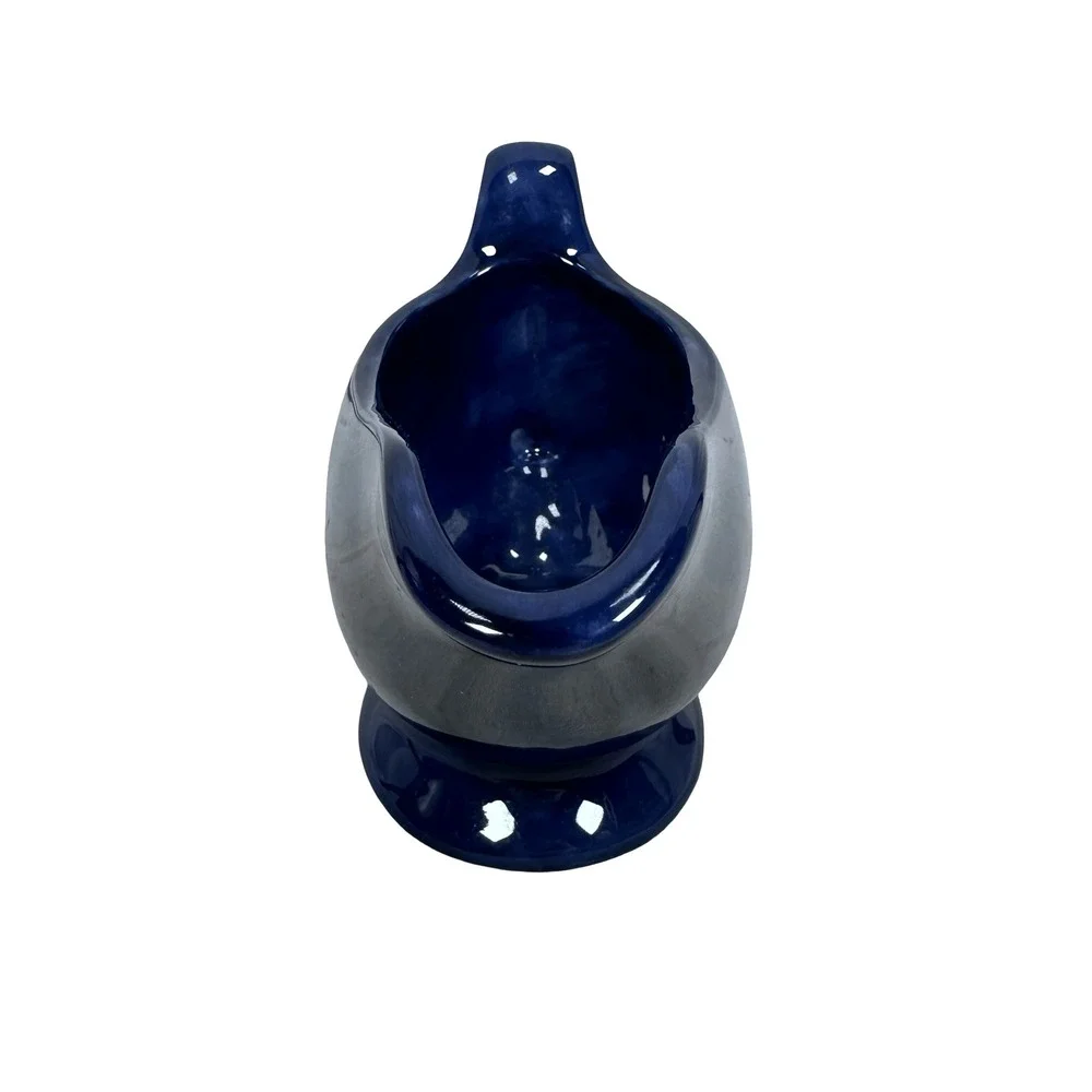 Pottery Barn Sausalito Cobalt Blue Gravy Boat Stoneware Glossy Sauce Server